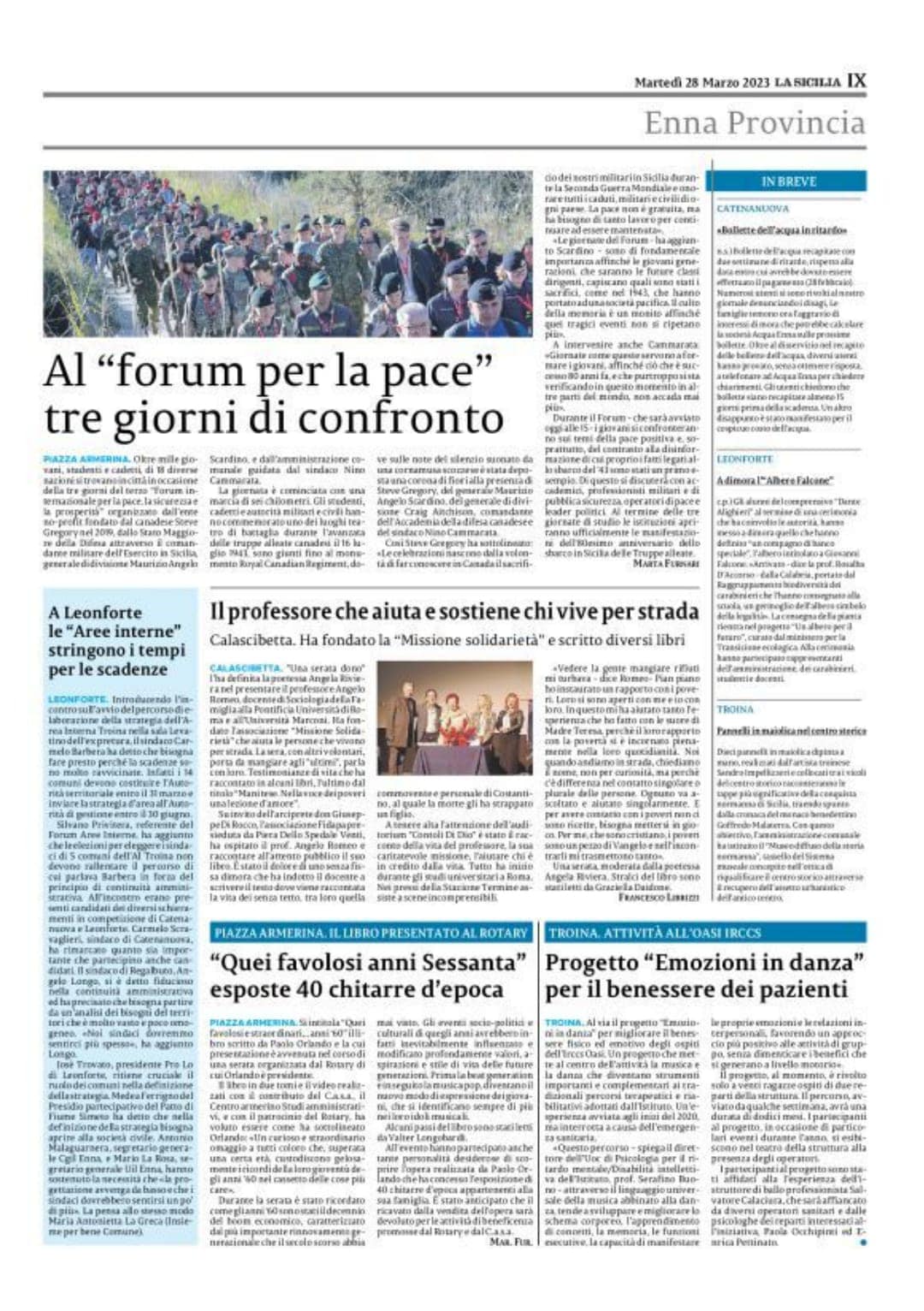 Articolo su La Sicilia